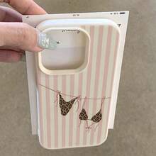 1pc TPU Material Fresh Pink Striped Leopard Print Bikini Pattern Phone Case Compatible With IPhone 17 Pro Max/17/16 Pro Max/15/13/12/11, S20 FE/A15/S24/A55, Note 11/12/13 Pro, Full Coverage Anti-Drop Soft Protective Cover,International Version, Not The Domestic Version - White - View 3