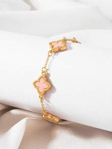 1 pieza Colgante de trébol y flor, joyería de mano delicada y lujosa (sin caja de regalo) - Rosa - Ver 4