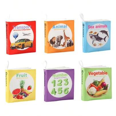Bộ 6 cuốn sách vải mềm có thể giặt, không rách, tạo tiếng sột soạt cho bé sơ sinh 0-6 tháng tuổi, đồ chơi kích thích giác quan, đồ chơi giáo dục phát triển, thích hợp làm quà tặng cho trẻ sơ sinh, quà tặng mừng em bé chào đời, quà tặng Ngày thiếu nhi, quà tặng lễ Phục sinh.