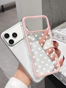 1pc Cute Pink Soft Bumper White Star Pattern Printed Fashionable Shockproof Phone Case, Minimalist Air Cushion Full Coverage Transparent Phone Case Compatible With Apple 15/15 Pro/15 Pro Max/15 Plus/17/17 Pro/17 Pro Max/16/16 Plus/16 Pro Max/14/14 Plus/14 Pro Max/13/13 Mini/13 Pro Max/12/12 Pro Max/11/11 Pro Max/X/XR/XS Max, Adorable Smartphone Protective Cover - Clear - View 1