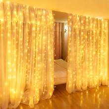 Luces de cadena LED con 8 modos de iluminación, luces de decoración interior, luces colgantes para decoración de jardín, luces de hadas, decoración de boda, iluminación exterior, iluminación navideña, decoración de fiesta, luces de cortina con control remoto y alimentación USB, decoración de San Valentín, luces de ambiente para sala de estar, dormitorio, cocina, luces de decoración para camping - Cadena de luces de cortina USB - Ver 9