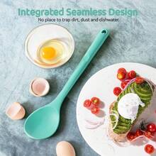 Heat-Resistant Silicone Cooking Spoon: 34.5cm Long, Sturdy Kitchen Tool For Mixing, Serving, And Stirring Soups And Sauces In Pots And Cookware (Aqua Blue) - Multicolor - View 1