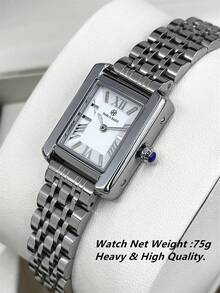 Pablo Raez 1pc Original Charming Ladies Watch Stainless Steel Silver Jewelry Wristwatches Non Tarnish Color Vintage Top Level AAA High Quality Women Wristwatch Luxury Dress Clock Roman Numeral Elegant Brand New Hours Rectangle Gorgeous Design Quartz Watch Fashionable White Face Female Popular Square Wristwatch - White - View 6