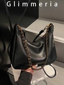 Retro Minimalist Large Capacity Chain Shoulder Underarm Bag, New Autumn/Winter Fashion Luxury Niche Versatile Commuter Crossbody Bag - Black - View 2