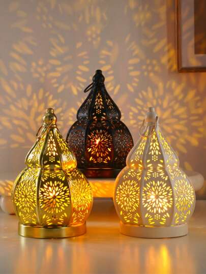 Elegant Metal Ramadan Lantern - Moroccan Style Gourd Shaped Candle Holder, Suitable For Church, Home And Restaurant Decor. The Islamic Moroccan Style Makes It An Ideal Choice For Muslims, Interior Designers And Gift Givers. Perfect Gift For Ramadan, Christmas, And Housewarming.