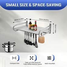 Aohuada Stainless Steel Microwave Oven Rack With 6 Hooks, 53CM Single Tier Wall Mounted Shelf For Kitchen Storage, Durable & Easy Clean, Space Saving Organizer For Microwave Oven - A - View 6