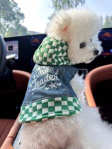 PETCIRCLE 1pc Pet Clothes, European & American Style, Suitable For Small Dogs & Puppies, Plaid Star Pattern Cute & Comfortable Outdoor Jacket - Green & White - Multicolor - View 2