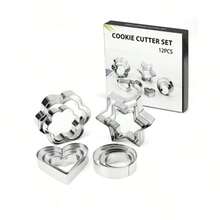 30pcs Cookie Bread Fondant Mold Set, Round, Teardrop, Heart, Star, Flower Geometric Shapes, Mini Cookie Cutter Mold Set, Suitable For DIY Baking, Sandwiches, Fruits - Stainless Steel Material, 10 Shapes - Silver - View 14