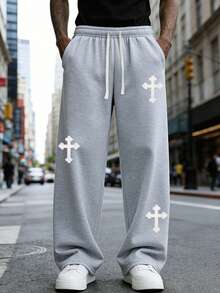 Men's Casual Sweatpants, Loose Straight-Leg Fit, Comfortable Drape, Suitable For Home And Outdoor Activities. Can Be Gifted As Couples' Present. Made Of 100% Polyester, With Drawstring Waistband For Adjustment, Available In Multiple Colors. - Grey - View 5