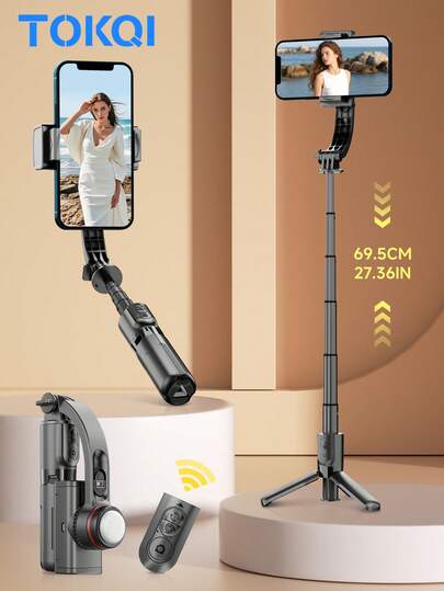 TOKQI 360°旋转智能手机三脚架稳定器，带可调节灯光、蓝牙遥控器，兼容安卓和iOS系统，适用于度假、旅行、聚会、户外活动、直播、摄影、视频录制、Vlog等场景。