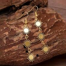 Victorian Vintage Small Golden Sun Tassel Pendant Long Earrings, Perfect For Jewelry Festival And Daily Wear - Yellow Gold - View 1