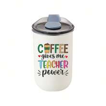 1个12盎司不锈钢椭圆形保温杯，带盖，便携式旅行杯，四季皆宜，教师节礼物 - 白色 - 查看 12