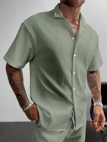 2pcs/Set Men's Summer Outfit, Lightweight Breathable Linen Shirt And Drawstring Shorts Set, Vintage Casual Beach Wedding Party Vacation Outfit, Father's Day Husband Dad Boyfriend Gift