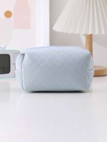 Checkered Pencil Bag Large Capacity, Cotton Canvas Zipper Pouch For Pen Organizer, Minimalist Office School Supplies Stationery Case, Aesthetic Ins Style Fabric Pencil Holder - Multicolor - View 11