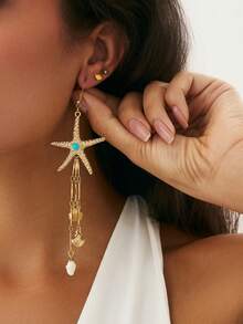 2件套波西米亚海洋主题海星、贝壳、扇贝流苏耳环套装，奢华优雅百搭饰品，适合日常、节日、派对、海滩度假佩戴 - 耳飾 - 查看 9