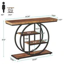 LITTLE TREE Industrial 4-Tier Console Table, 41.3" Sofa Table Entry Way Table With Circle Base, Narrow Wood Accent Tables With Storage Shelves For Living Room, Hallway, Foyer (Rustic Brown) - Nâu mộc mạc - Xem 5