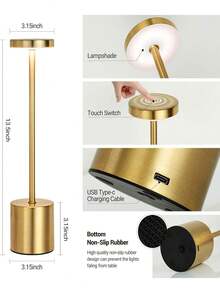 1 pièce Lampe de bureau portable sans fil rechargeable à LED, lampe de table moderne avec contrôle tactile sans fil, éclairage à 3 couleurs variable, lampe de lecture rechargeable USB avec protection oculaire, design rétro en métal, convient pour la décoration dans la salle à manger, la chambre, le salon, le café et le bar, cadeau créatif pour le Ramadan/l'anniversaire - Multicolore - Voir 8