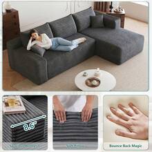 No Assembly 95" L Shaped Cloud Sectional Sofa Plush Corduroy Deep Seat Upholstered Corner Couch For Living Room - 灰色 右邊 - 查看 3