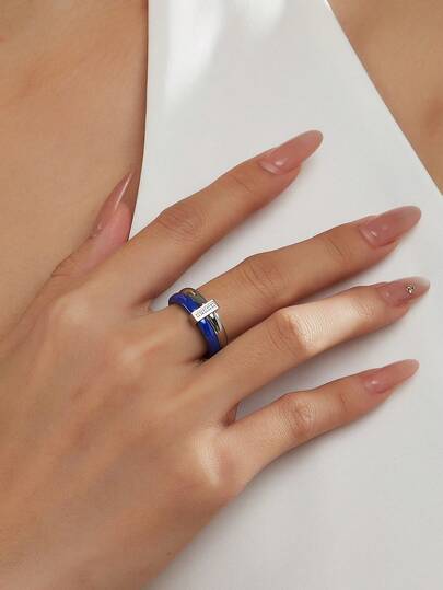 1 pieza Anillo exquisito de acero inoxidable y cerámica con circonita cúbica, joyería para mujer, regalo para boda, fiesta o cita