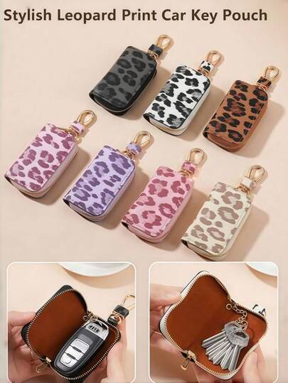 Leopard Print Large Capacity Waist Hanging Car Key Bag, PU Leather Key Bag, Scratch Resistant And Wear-Resistant, Suitable For Home And Office Key Storage And Organization, Multifunctional Key Bag, Elegant Choice, Suitable For Both Men And Women's Birthday Gifts, Christmas Gifts, Holiday Gifts, Car Key Bags, Car Key Bags For Men And Women, General Motors Key Storage Bags, Creative Leopard Print Leather Hanging Keychains