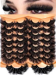 14 Pairs Thick, Elegant D-Curl Fluffy Faux Mink Eyelashes, 3D Natural Looking Soft Curly False Lashes, Russian Volume Dramatic Messy Mink Lashes, Smart Full Strip Lash Extensions For Daily And Party Use, Reusable Beauty Makeup Gift - 濃密款 - 查看 9