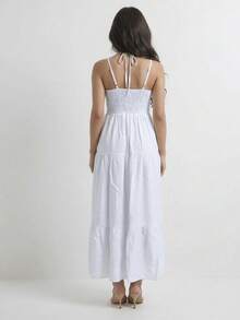 Women's Long Dress With Thin Straps And Ruffles, Lightweight And Cool For Summer, Casual Style - White - View 2