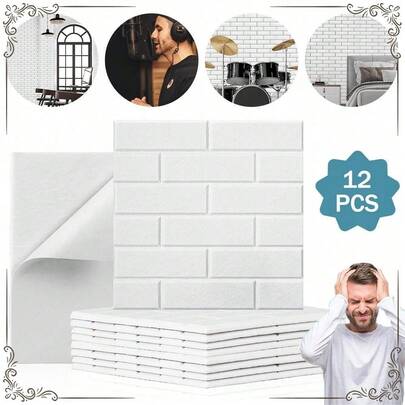 12-Pack Self-Adhesive Acoustic Foam Panels In Brick Design – High-Density Soundproofing For Studio Walls, Office & Home Theaters – Ideal Upgrade For Gamers, Podcasters & Remote Professional