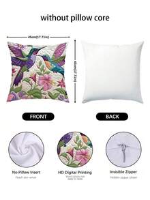 2pcs 2D Hummingbird & Floral Pattern Throw Pillow Covers, Farmhouse Style Faux Embroidery Decorative Cushion Covers, 18X18 Inch, Zippered Polyester Pillowcases, Suitable For Sofa, Living Room, Outdoor Use - Multicolor - View 3