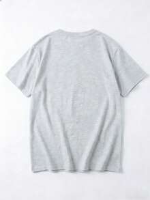 Japanese Style Women Summer Loose Round Neck Short Sleeve Cartoon Girl Print T-Shirt - Light Gray - View 5