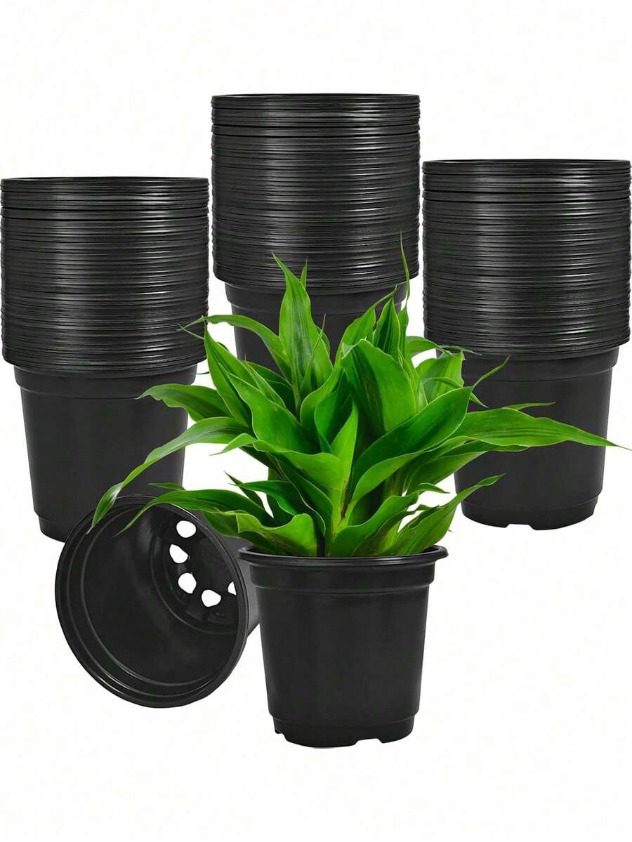 10 chậu ươm cây bằng nhựa mềm, chậu nhựa mềm dày dặn có lỗ thoát nước, thích hợp cho cây mọng nước, cấy ghép, giâm cành (Màu đen) - chậu hoa - Xem 1