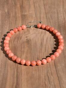 Dây chuyền đá Sunstone thời trang 6mm/8mm/10mm, dây chuyền hạt đá tự nhiên tinh tế (màu đá tự nhiên ngẫu nhiên) - Hồng - Xem 17