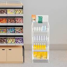 SanBouSi 4 Tier Retail Display Rack Stand Snack Candy Display Organizer Snack Rack Basket Stand Cart - White - View 5