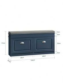SoBuy Shoe Bench With Seat, Storage Bench With 2 Flaps, Narrow Shoe Cabinet With Seat & Shoe Rack, Space-Saving Shoe Storage For Hallways & Small Rooms, 104x52x24cm, Blue, FSR64-B - Blue - View 4