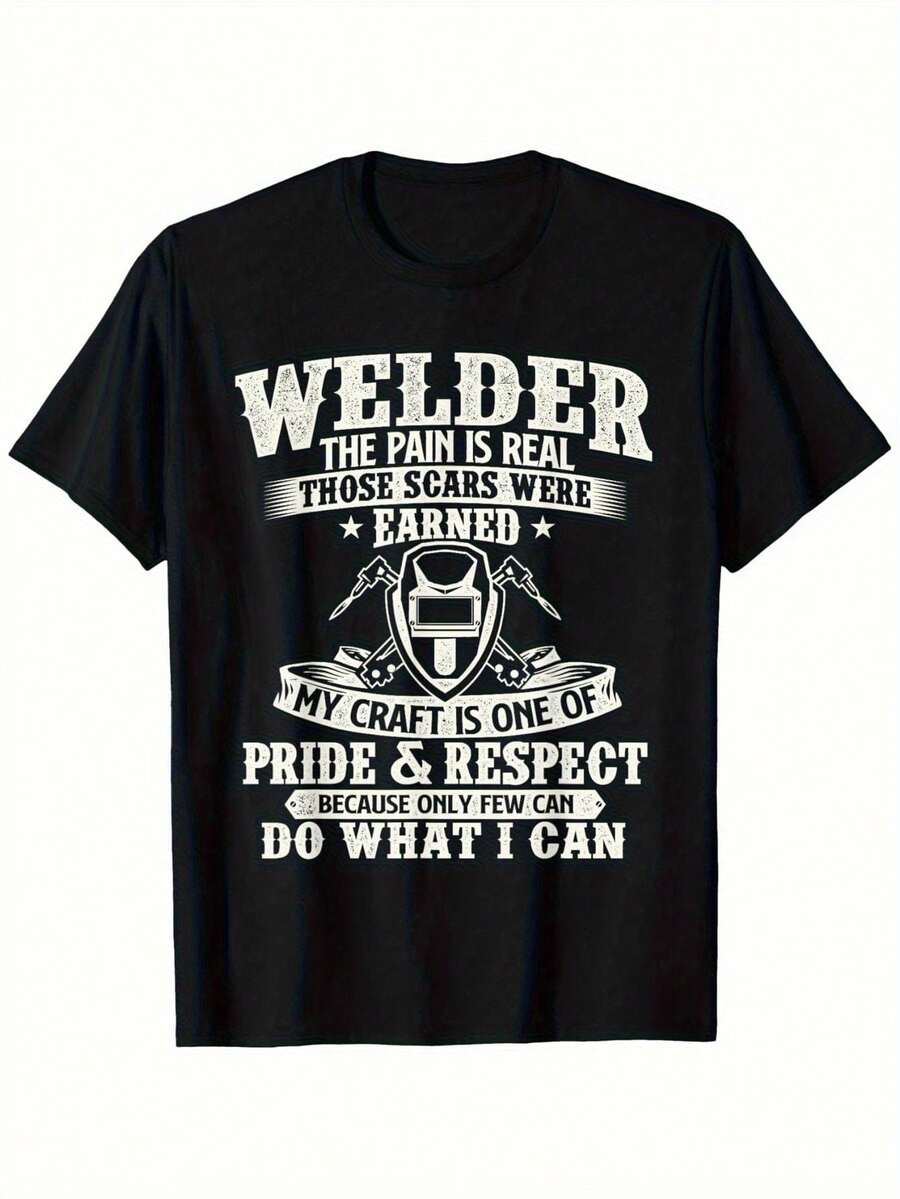 Men'S Welding Shirt - Heavy Duty Welder Graphic Tee With Welding Helmet Design - Workwear T-Shirt For Welders - The Pain Is Real Those Scars Were Earned - Professional Welder Apparel Gift For Welding Professionals - Regular Fit Short Sleeve Round - 黑色 - 查看 1