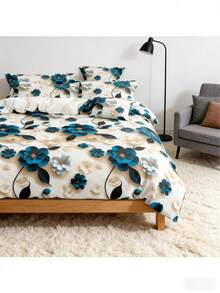 1 Set 5D Floral Digital Printed Duvet Cover Set (1 Duvet Cover, 2 Pillow Shams), Fresh Pastoral Style, Suitable For Bedroom, Dormitory, Vacation Home, All Seasons - 13# - View 3