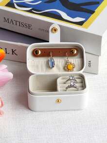 1pc Portable Minimalist Leather Jewelry Box Organizer, Holds Rings, Necklaces, Earrings, Lipstick, Jewelry Storage Display Gift Box For Women Storage Organizer Travel Essentials Back To School Dormitory Storage - Multicolor - View 12