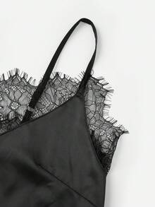 Women's Camisole Tops Stylish Solid Color Lace Trimmed Asymmetric Cut V Neck Sleeveless Spaghetti Strap Vest - Black - View 3