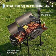 Charcoal Grills With Offset Smoker, Outdoor BBQ Grill With Handle And Wheels, Barrel Barbecure Smoker Grill Combo For Camping Picnic Patio Backyard Party - Black - View 3