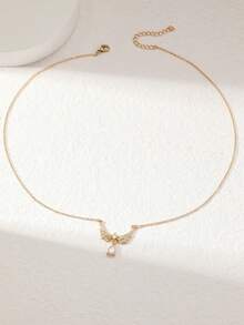 1件女士简约优雅奢华少女闪亮立方氧化锆水滴翅膀吊坠项链，适合日常佩戴 - 彩色 - 查看 1