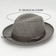 Men Women Felt Fedora Hat Stylish Decorative Band Design Derby Hat Roll-Up Wide Brim Jazz Cap - White - View 6