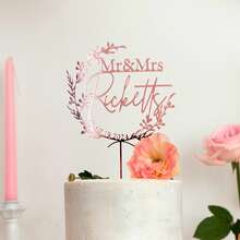 Customized Mr. & Mrs. Cake Topper, Gold Acrylic Wedding Cake Decorations, Personalized Rustic Anniversary Cake Topper, Wedding Name Tags - F-mr. & Mrs. Wedding Cake Label - View 3