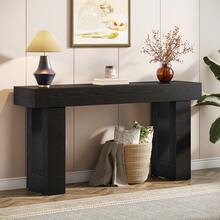 LITTLE TREE Farmhouse Console Table, 63-Inch Long Wooden Sofa Table Behind The Couch, Narrow Entryway Table For Entrance, Hallway, Living Room(Black) - 黑色 - 查看 1