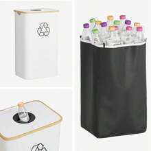 SpaceAid - Papelera de reciclaje para cocina 26 galones 100 l con tapa y 2 bolsas interiores reutilizables para botellas de vidrio pegatinas de plastico color blanco - Blanco - Ver 6