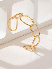 1pc Geometric Welded Copper Bracelet, Stylish And Durable, Suitable For Party And Daily Wear - Gold - View 5
