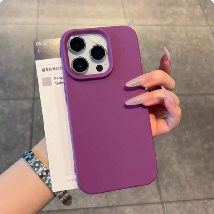 1 Luxury Purple Liquid Silicone Shockproof Phone Case, Compatible With IPhone 16, 14, 13, 12, 11, 15 Pro Max, Compatible With IPhone 12, 13 Mini, 14, 15, 16 Plus, Stylish Velvet Protective Phone Case - 紫色 - 查看 1