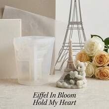 1Pc Cute Teddy With Eiffel Tower Landmark Silicone Candle Mold, Easy Demolding Silicone, 3D Sculpted Detail Texture, For Wax Soap Resin Casting, Couple Gift - SHJY-gJ434 - View 2