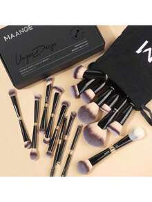 MAANGE Makeup Brushes 16Pcs Professional Foundation Powder Blush Contour Eyeshadows Double-End Makeup Brushes Set With Bag And Gift Box-CoffeeBrown - Màu A - Xem 9