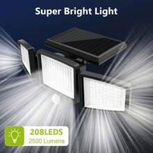 1PC/2PC Waterproof Patio Lighting With Remote Control, Solar Outdoor Light, 2500LM 208 LED, 3-Head Motion Sensor Light, 270° Wide-Angle Floodlight Patio Wall Light, 3 Modes, Christmas Decoration Suitable For Outdoor Lighting Spaces Over 200 Square Meters Such As Patios, Terraces, Garages, Streets, Etc. - 星星 - 查看 4