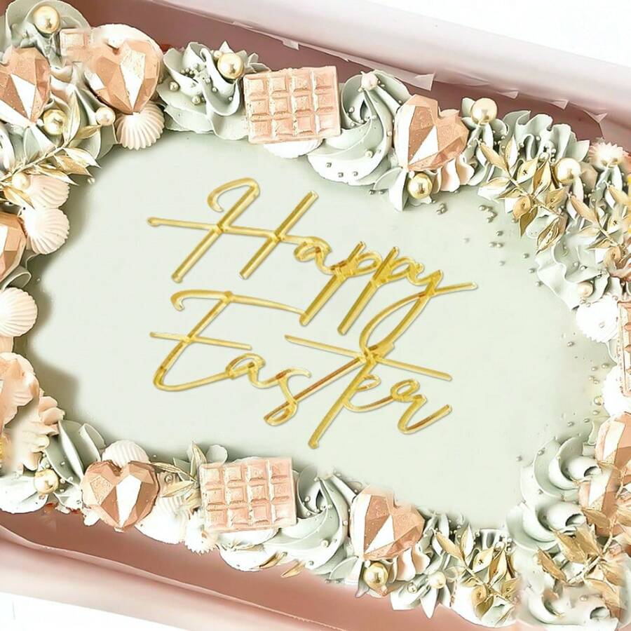 1 Stück/3 Stücke/6 Stücke Fröhliche Ostern Acryl Tortendeko Set mit goldenem & weißem Hasen Design Tortenpicks für Ostern Party Torte Dekoration - mehrfarbig - Übersicht 1