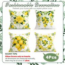 4pcs Yellow Floral & Lemon Pattern Set - Single-Sided Printed Throw Pillow Covers, Decorative Cushion Covers Suitable For Living Room Sofa Bedroom, Pillow Inserts Not Included - Multicolor - View 2